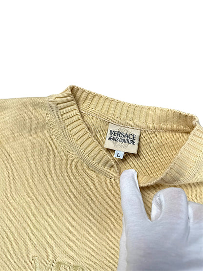 Vintage Versace Jeans Couture „Designer“ Strickpullover (L) – Detailaufnahme 2