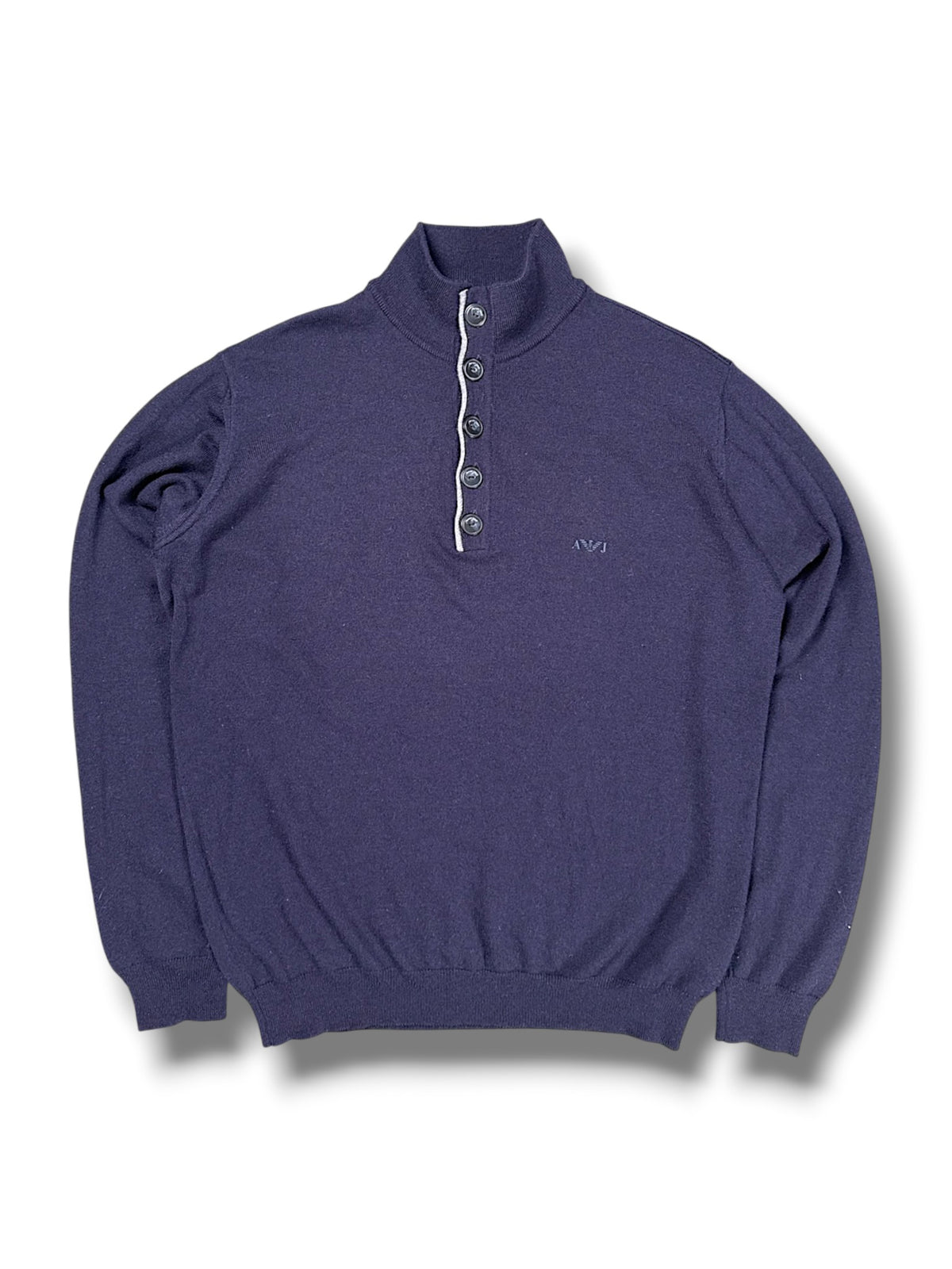 Vintage Armani Y2K Wollpullover (M) – Vorderansicht mit Stehkragen