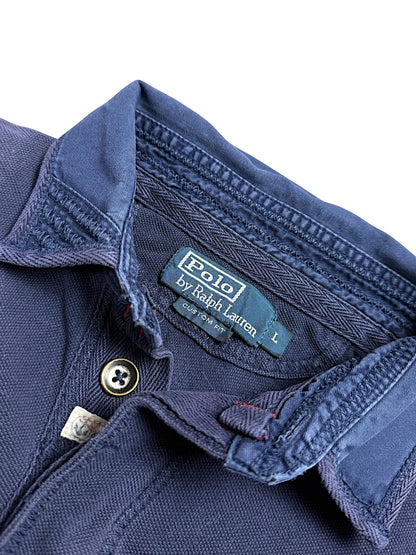 XTENDED Vintage Ralph Lauren navy blue cotton polo shirt, size L, with custom fit and button closure.