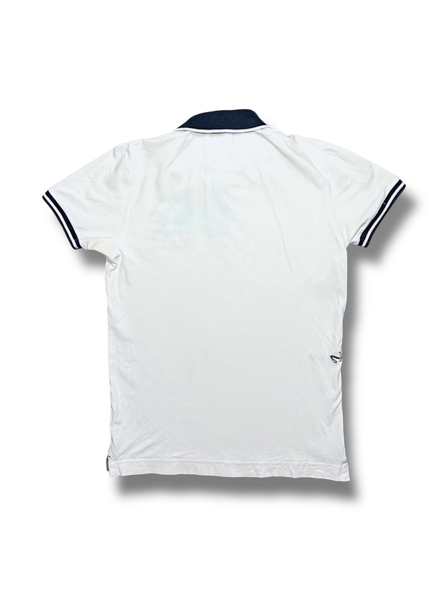 XTENDED vintage white cotton polo shirt with navy collar and sleeve trim, size M.